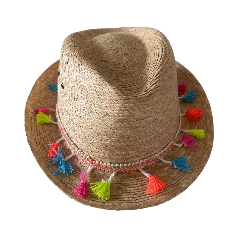 Mexican Straw Hat with Tassels - 7 1/2 tan straw   NWOT